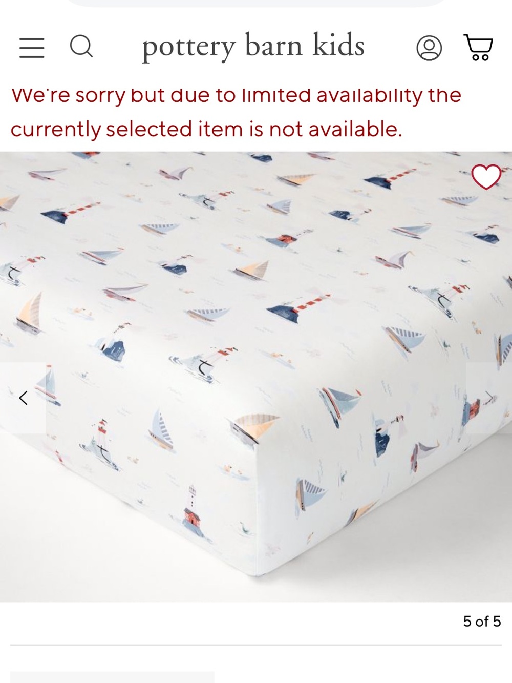 Pottery Barn Kids Nautical Sailboat Fitted Crib Sheet - White/Blue